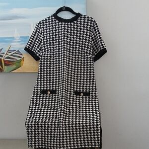 Classic Black and White Houndstooth Dress